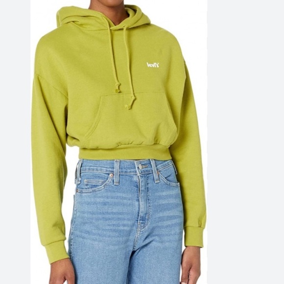Levi's Laundry Day Sweatshirt Cropped Hoodie Split Pea Green Size Small - Picture 1 of 10